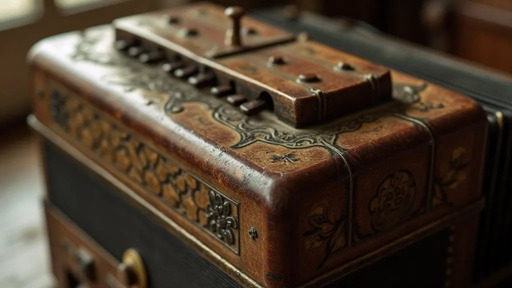 Close-up of an antique accordion