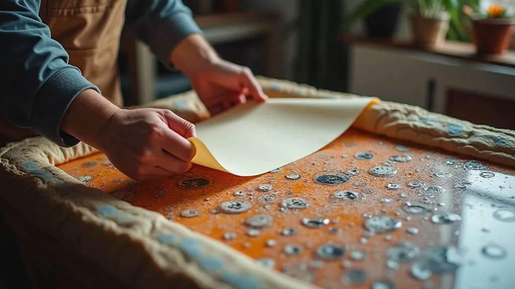 Artisan placing paper onto a marbling bath