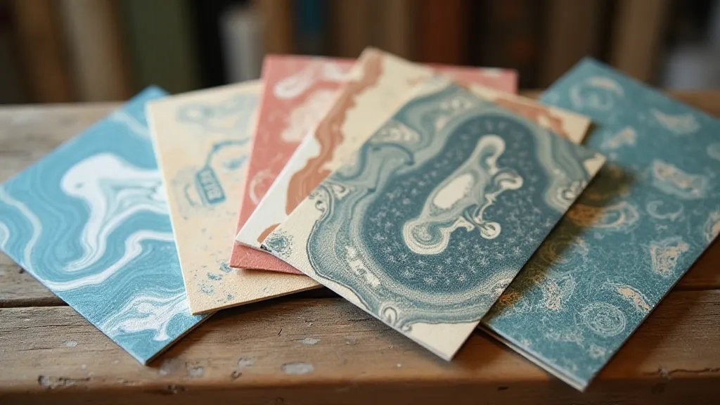 Variety of marbled paper samples.