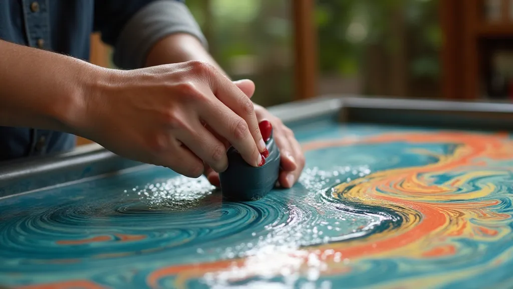 Craftsman creating marbled paper.