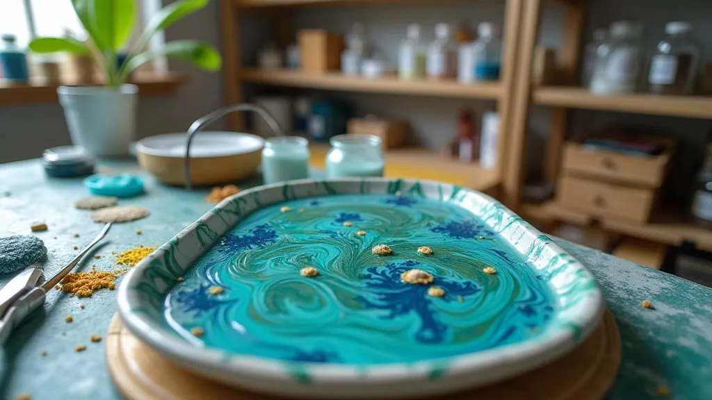 Paper marbling setup in a studio