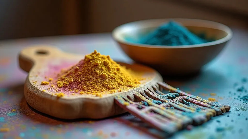 Vintage marbling tool and pigment powders.