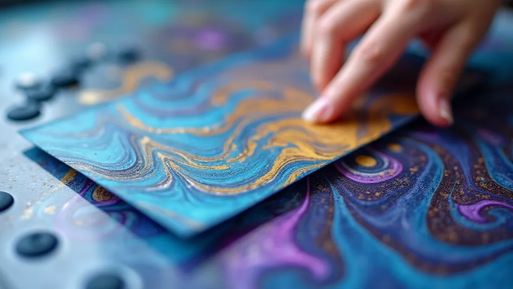 Paper being transferred onto a marbling bath.
