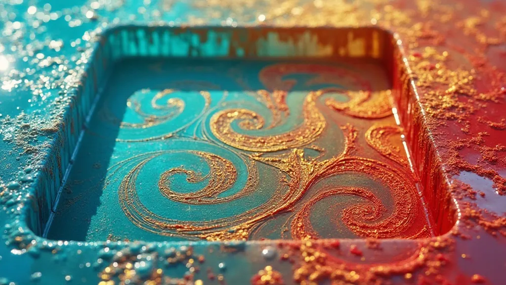 Paper marbling trough with colorful pigments